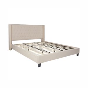 OSPLBF200 Beige Tufted Fabric Upholstery Platform Bed Frame