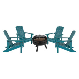 5 Piece Adirondack Chair with Fire Pit Set – Seafoam Green