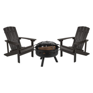 3 Piece Adirondack Chair with Fire Pit Set – Slate Gray