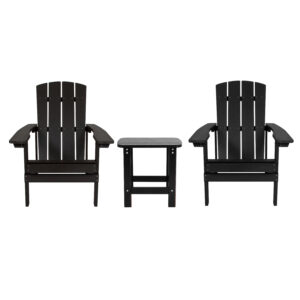 3 Piece Adirondack Chairs with Side Table Set – Black