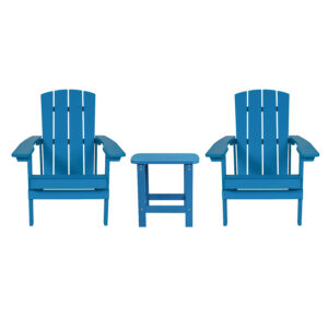 3 Piece Adirondack Chairs with Side Table Set – Blue