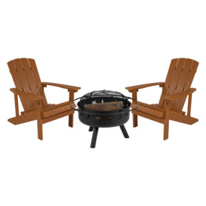 3 Piece Adirondack Chair with Fire Pit Set – Teak