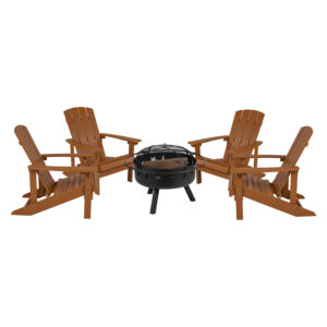 5 Piece Adirondack Chair with Fire Pit Set – Teak