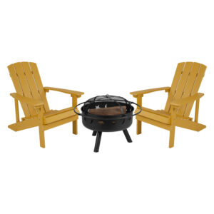 3 Piece Adirondack Chair with Fire Pit Set – Yellow