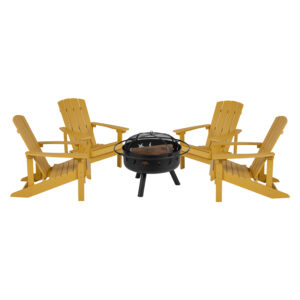 5 Piece Adirondack Chair with Fire Pit Set – Yellow