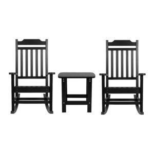 All Weather Rocking Chairs with Side Table (pair) – Black