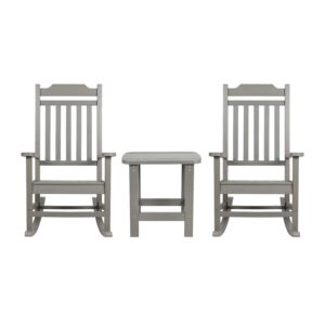 All Weather Rocking Chairs with Side Table (pair) – Gray