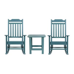 All Weather Rocking Chairs with Side Table (pair) – Teal