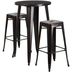 Metal Round Table with 2 Stools