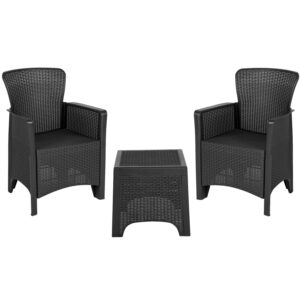 Rattan Style Chairs with Side Table – Dark Gray