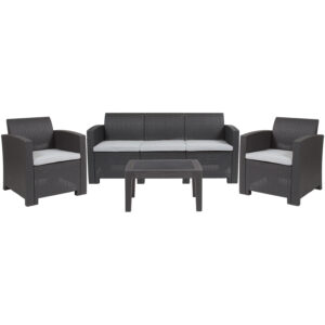 Rattan Style 2 Piece Sofa Set – Dark Gray