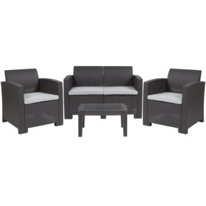 Rattan Style 4 Piece Love Seat Set – Dark Gray