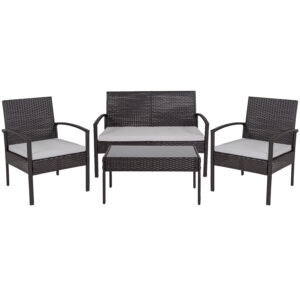 Rattan Style 4 Piece Patio Set with Cushions – Gray