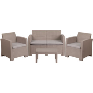 Rattan Style 4 Piece Patio Love Seat Set – Light Gray