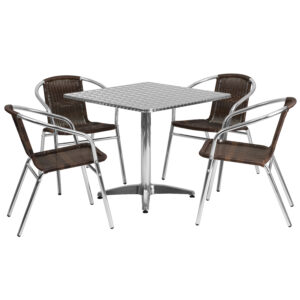 Aluminum Square Patio Table with 4 Chairs