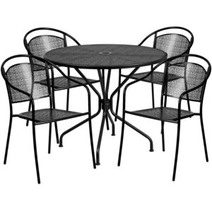 Round Steel Patio Table with 4 Chairs – Black