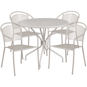 Round Steel Patio Table with 4 Chairs – Silver