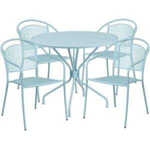 Round Steel Patio Table with 4 Chairs – Sky Blue