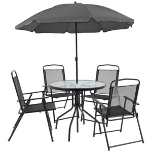 6 Piece Patio Set with Umbrella – Black