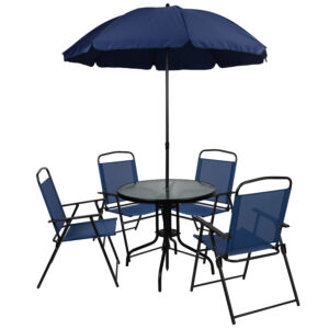 6 Piece Patio Set with Umbrella – Blue