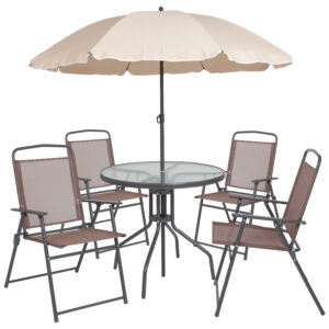 6 Piece Patio Set with Umbrella – Brown