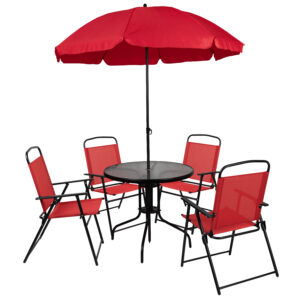 6 Piece Patio Set with Umbrella – Red