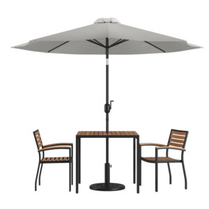 5 Piece Patio Set with Gray Umbrella – Teak