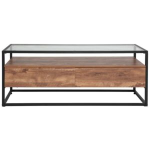 Glass Coffee Table with Wooden Drawers